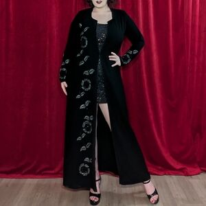 Lightweight long sleeve maxi duster with 3D beaded black rose details